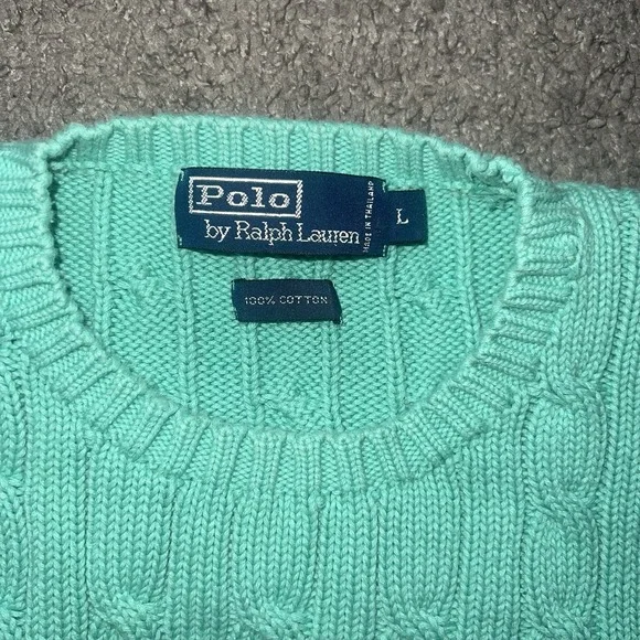 VINTAGE POLO RALPH LAUREN TURQUOISE COTTON CABLE KNIT SWEATER WOMENS sz Large - Picture 2 of 6